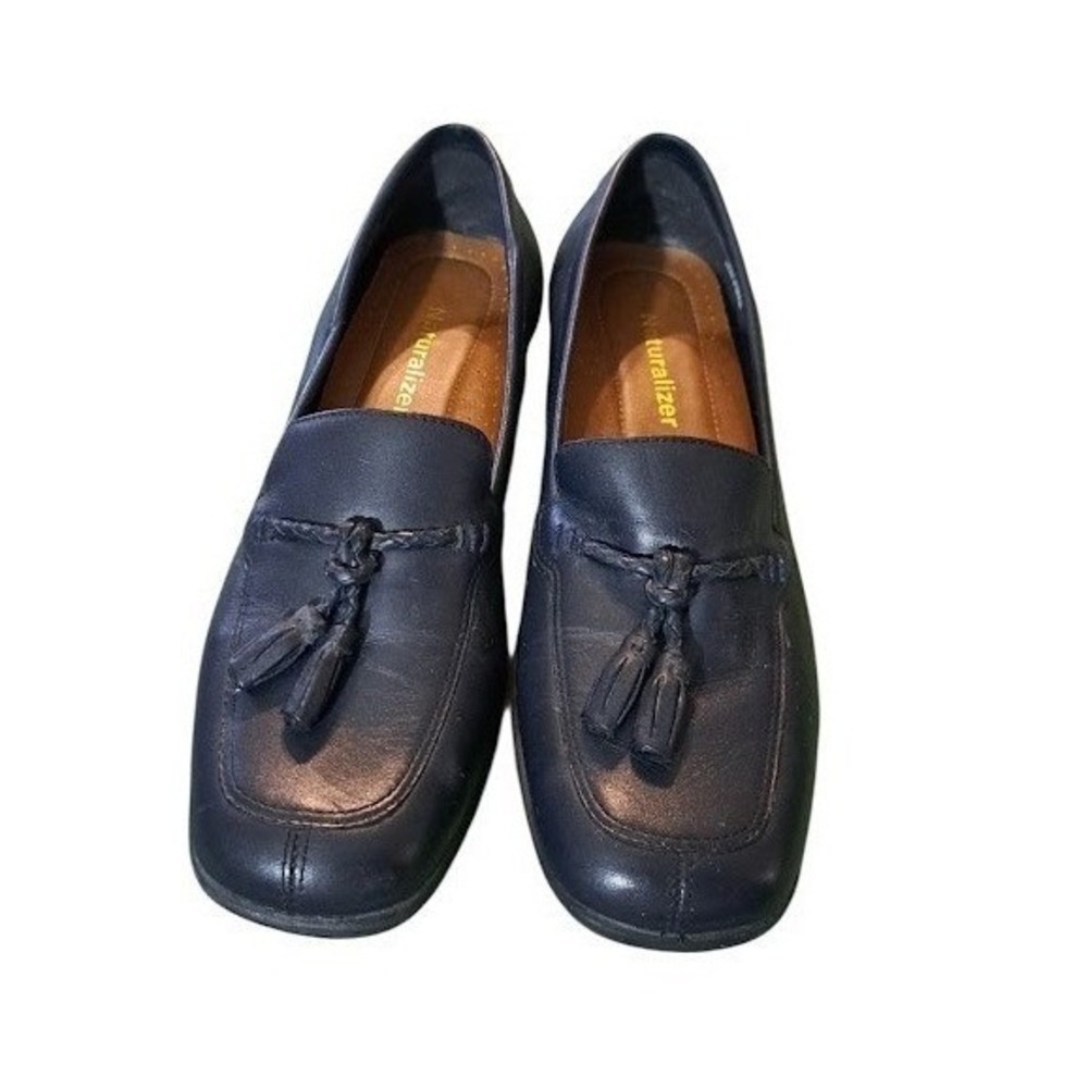 Naturalizer Womens Navy Leather Tassel Loafers Square Toe Low Heel Shoes 6.5M